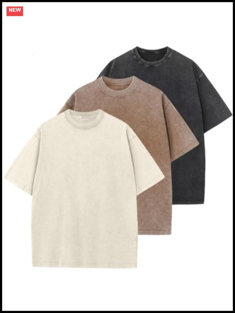 Oversized Cotton T-Shirt Vintage Wash Crew Neck Short Sleeve 3-Pack